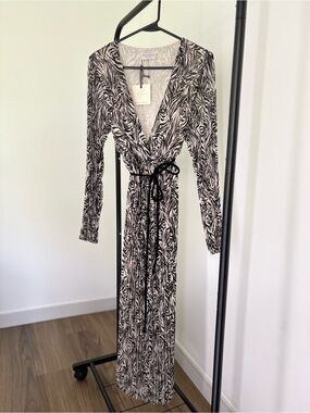 Dress Forum Black and White Long-Sleeve Wrap Maxi Dress